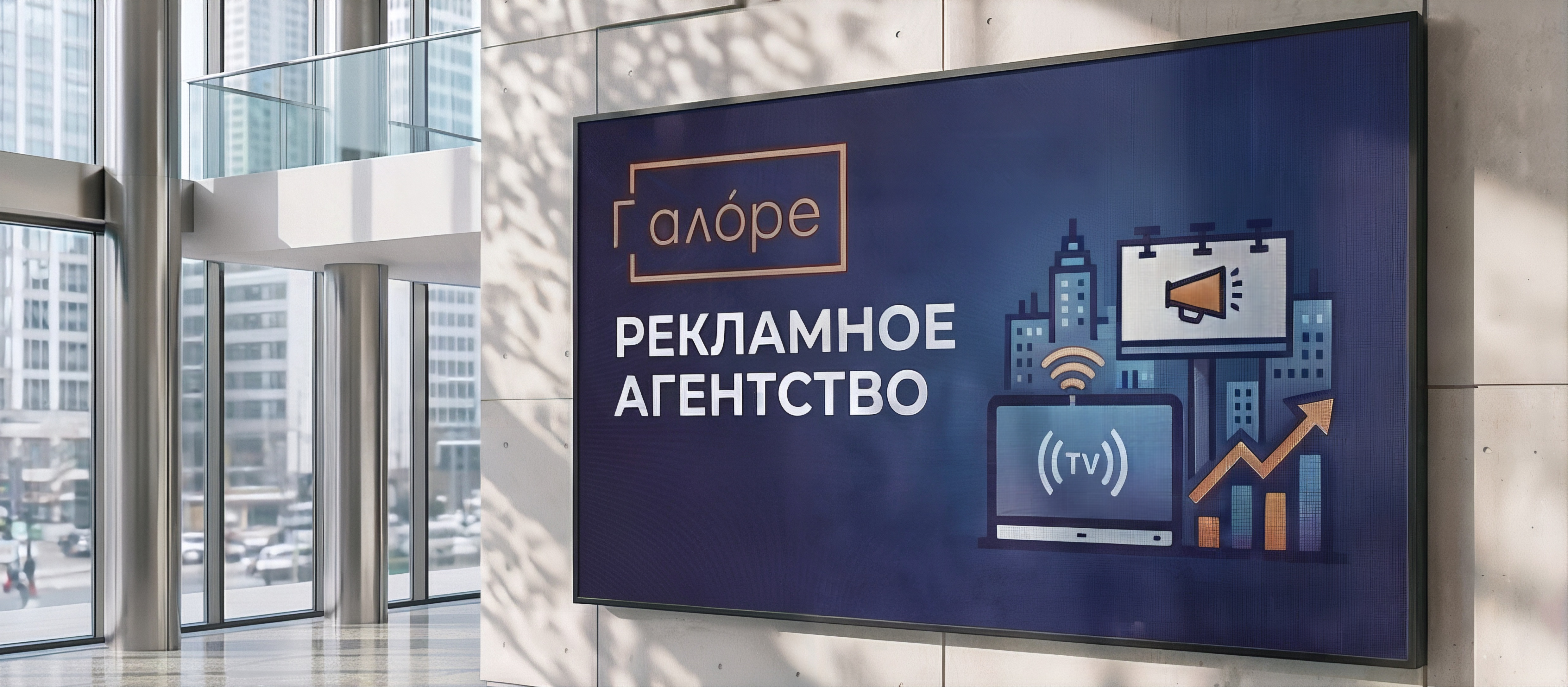 Рекламный экран с презентацией услуг агентства
